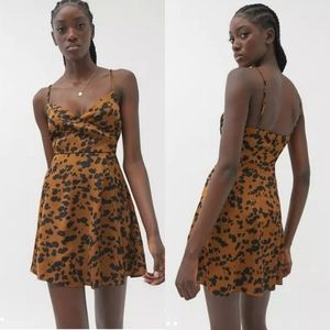 UO Animal Print Satin Surplice Mini Dress Size Medium